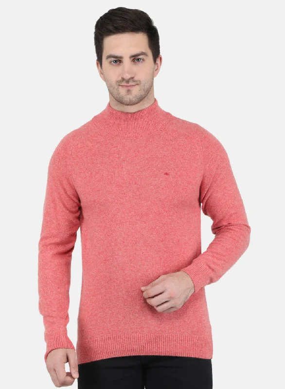 Men Light Red Solid Pullover