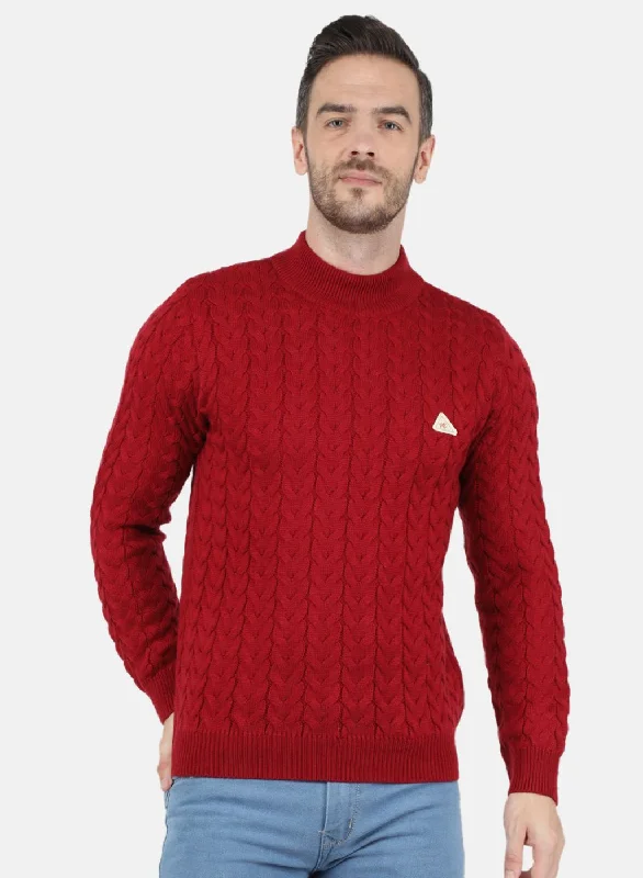 Men Maroon Self Design Pullover