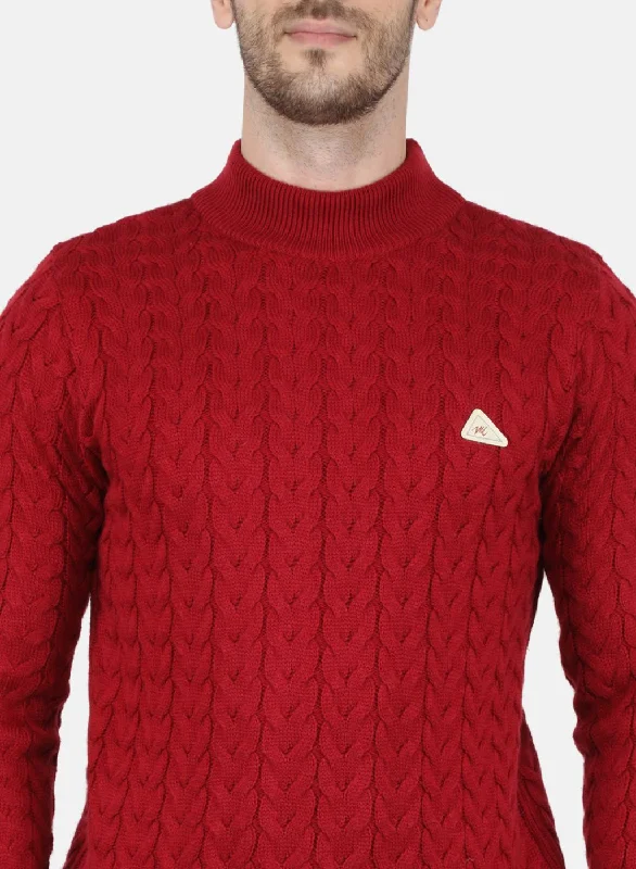 Men Maroon Self Design Pullover