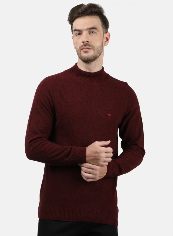 Men Maroon Solid Pullover