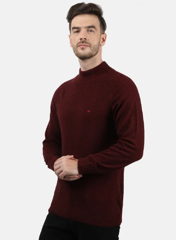 Men Maroon Solid Pullover