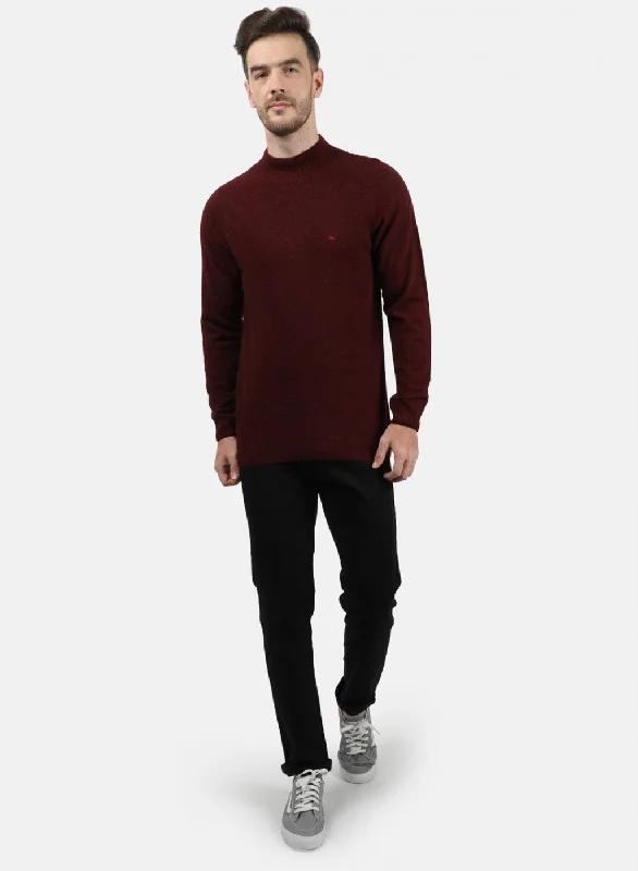 Men Maroon Solid Pullover