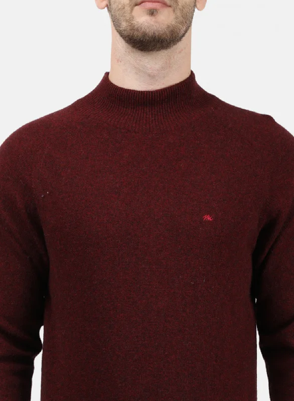 Men Maroon Solid Pullover