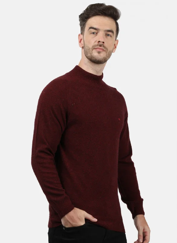 Men Maroon Solid Pullover