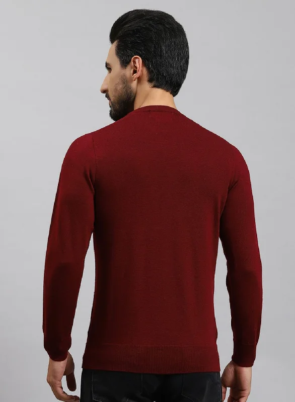 Men Maroon Solid Pure wool Pullover