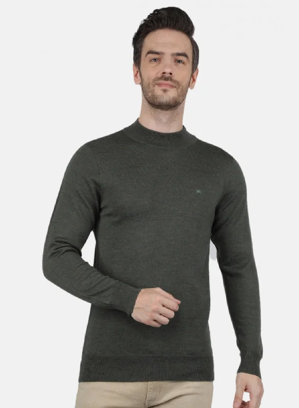 Men Olive Solid Pullover