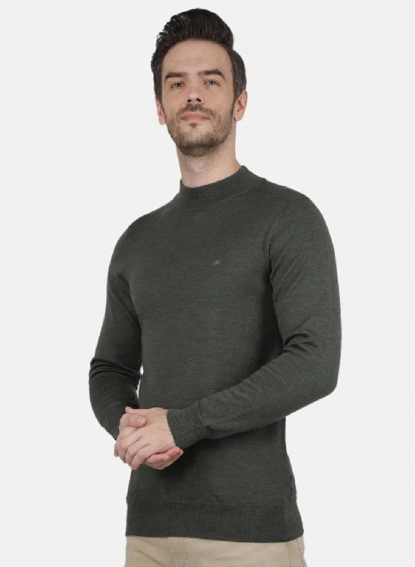 Men Olive Solid Pullover