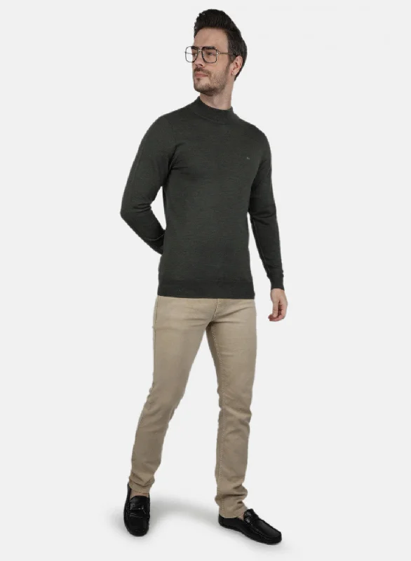 Men Olive Solid Pullover