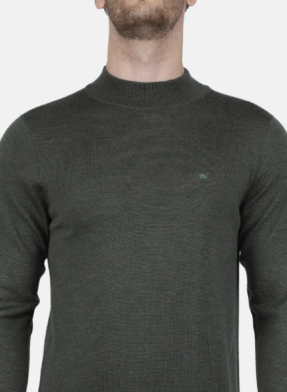 Men Olive Solid Pullover