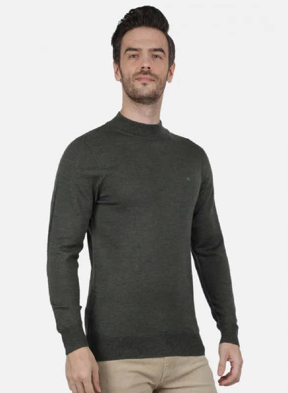 Men Olive Solid Pullover