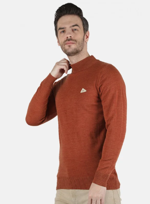 Men Orange Solid Pullover