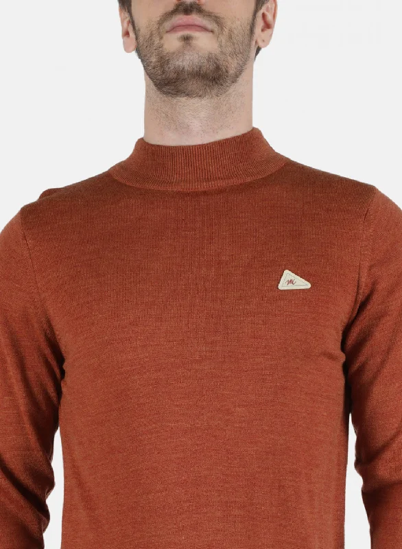 Men Orange Solid Pullover