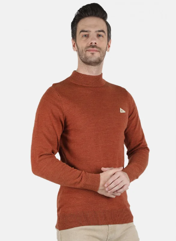 Men Orange Solid Pullover