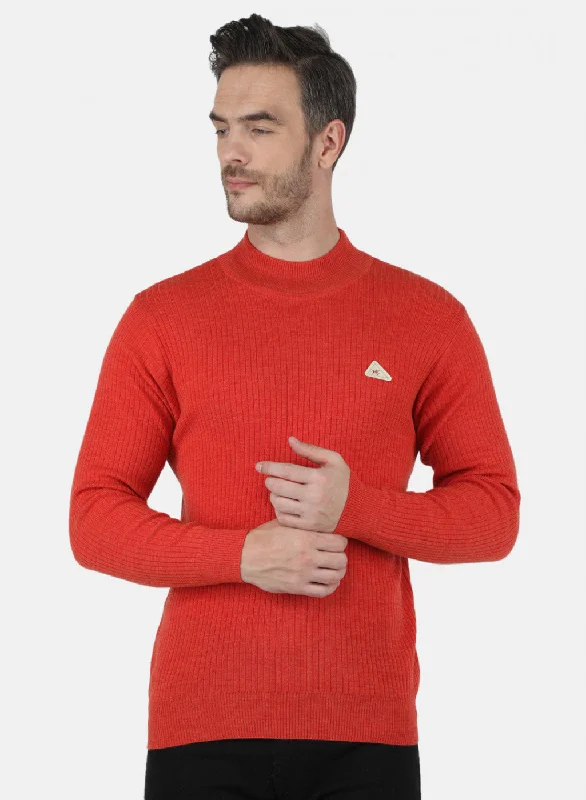 Men Orange Solid Pullover