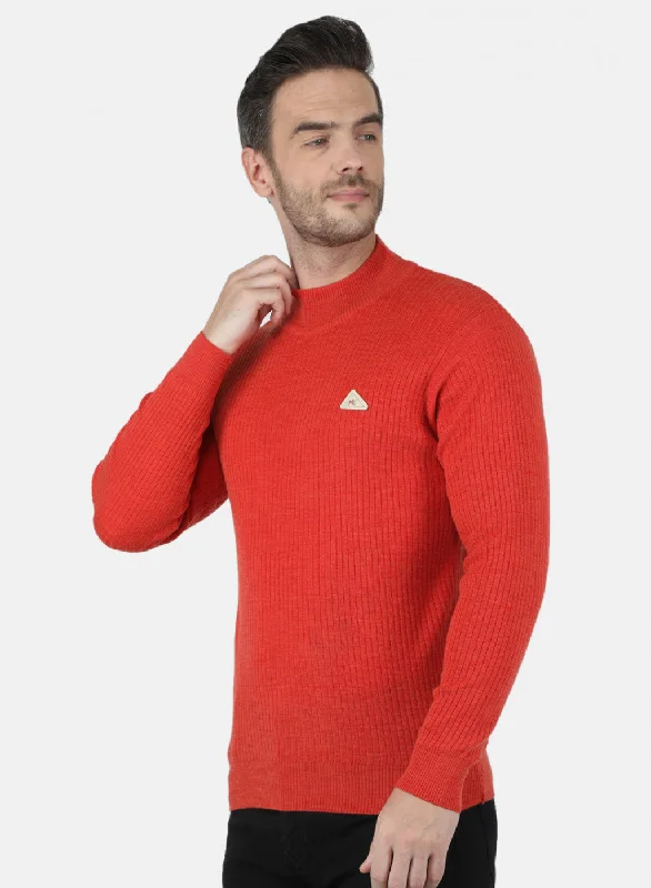 Men Orange Solid Pullover