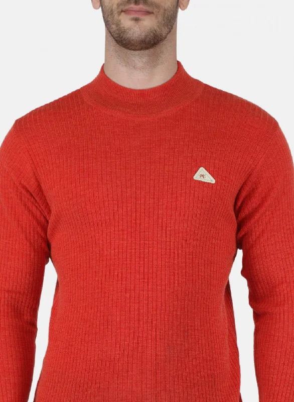 Men Orange Solid Pullover