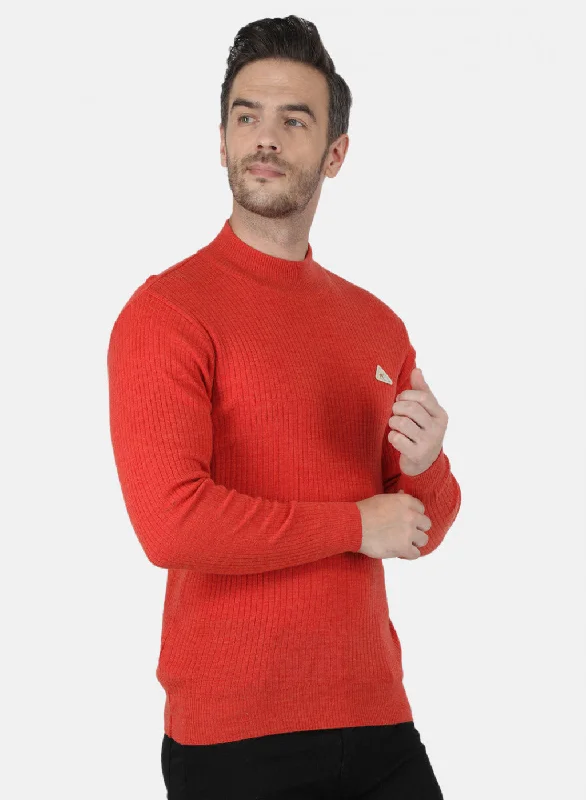 Men Orange Solid Pullover