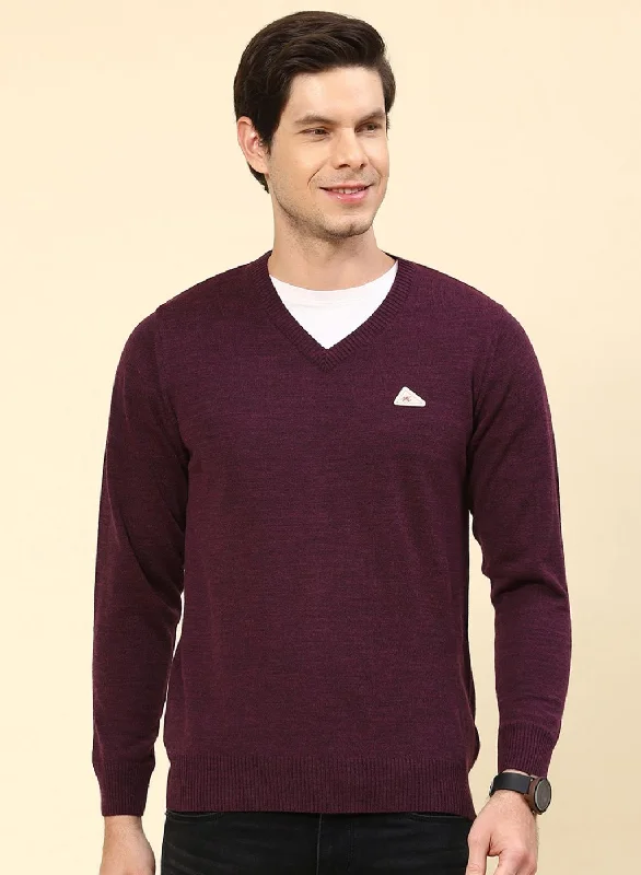 Men Purple Solid Wool blend Pullover