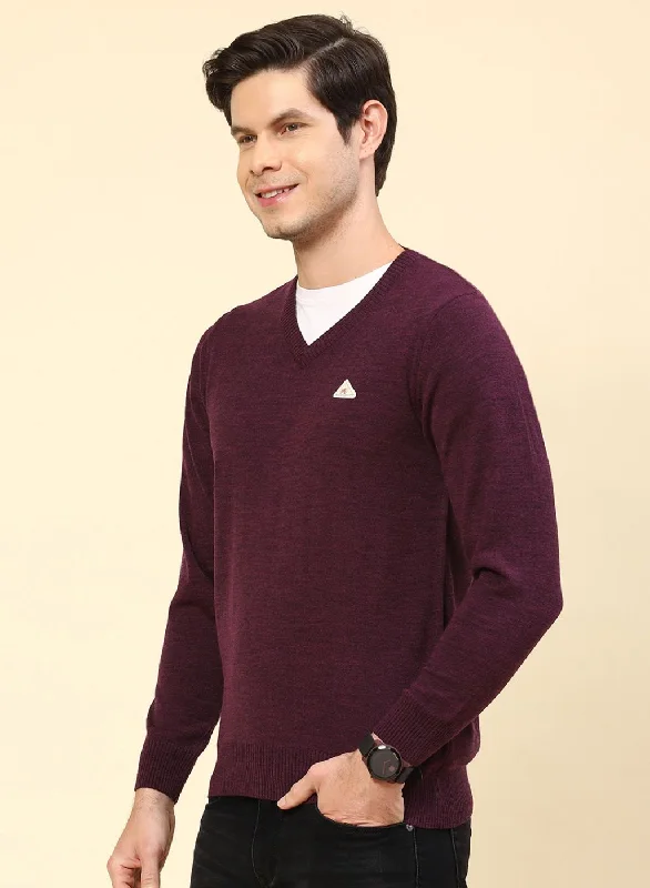 Men Purple Solid Wool blend Pullover