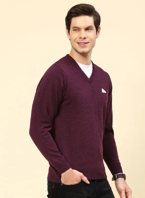 Men Purple Solid Wool blend Pullover