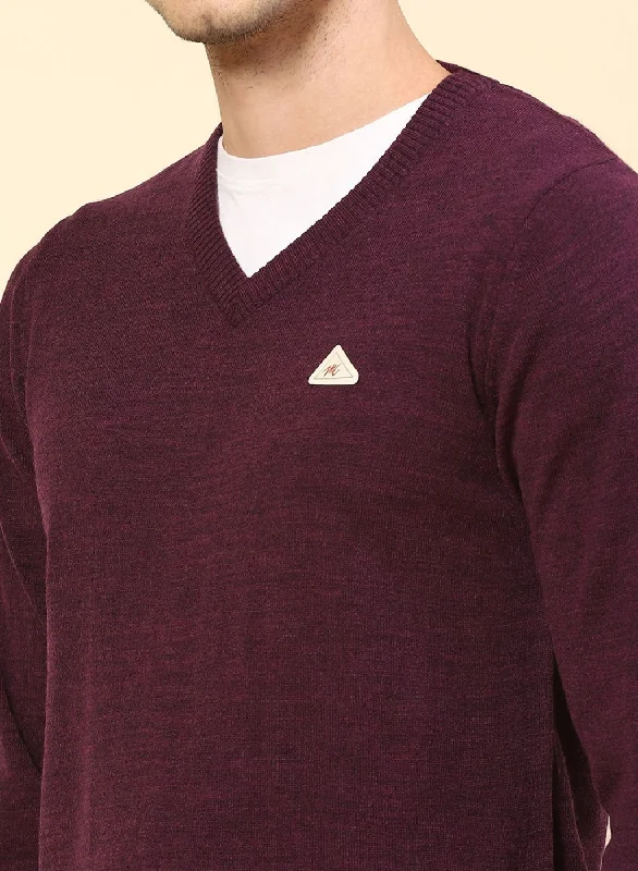 Men Purple Solid Wool blend Pullover