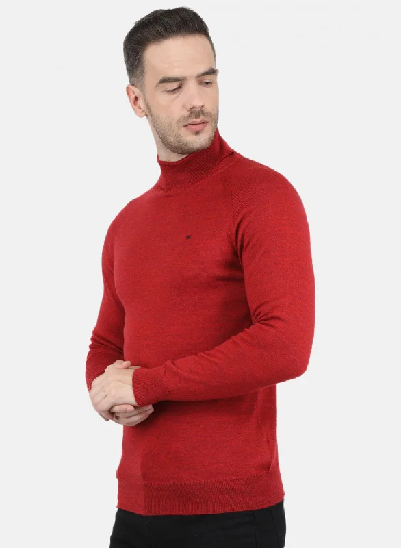 Men Red Solid Pullover