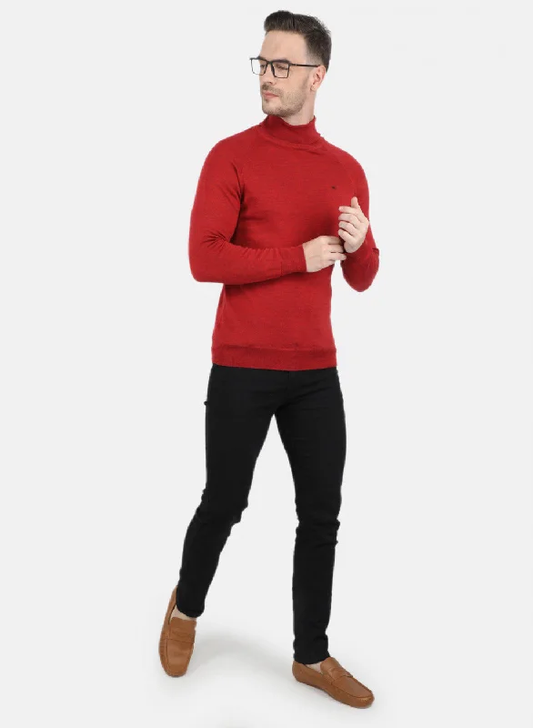 Men Red Solid Pullover