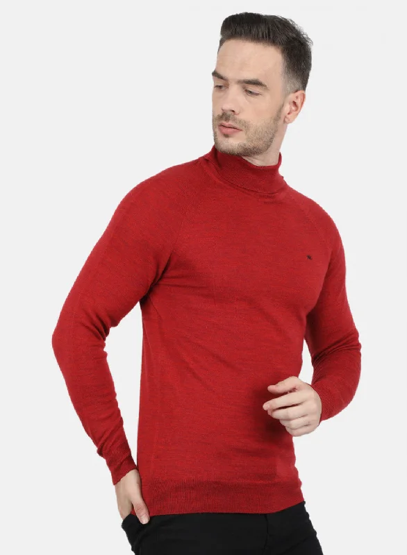 Men Red Solid Pullover