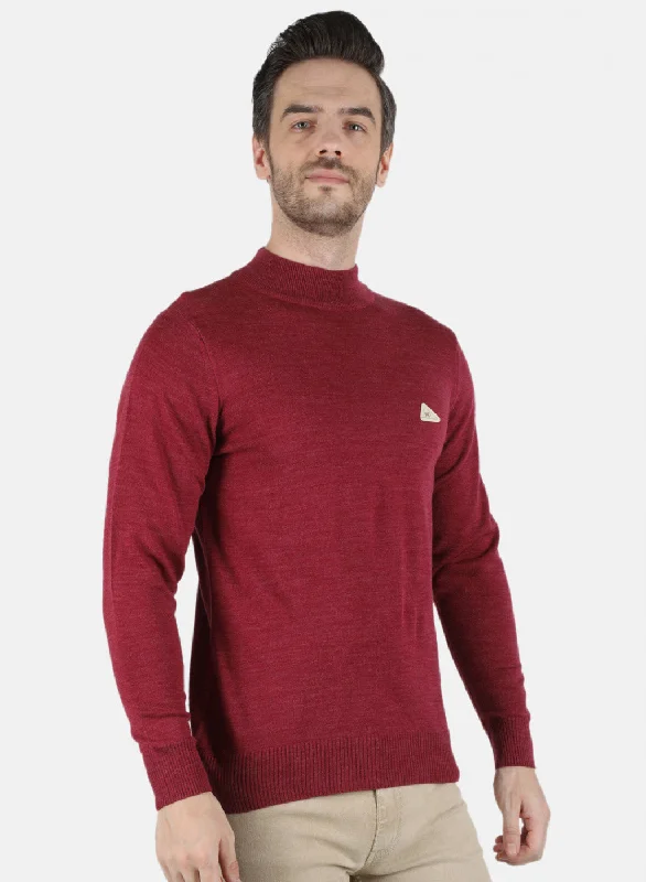 Men Red Solid Pullover