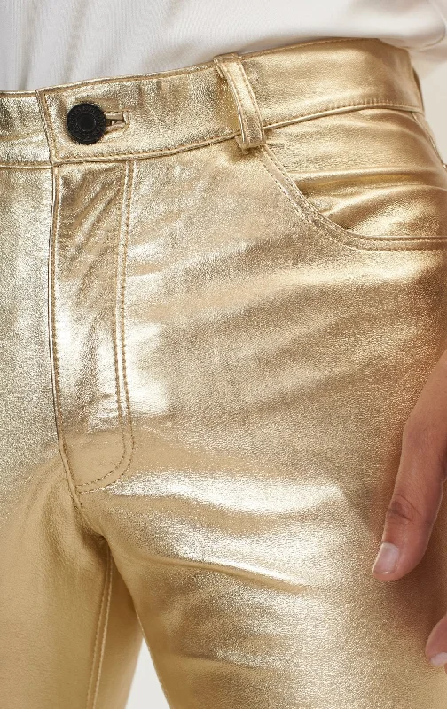 Genuine Lambskin Leather Pants - Gold