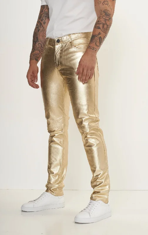 Genuine Lambskin Leather Pants - Gold