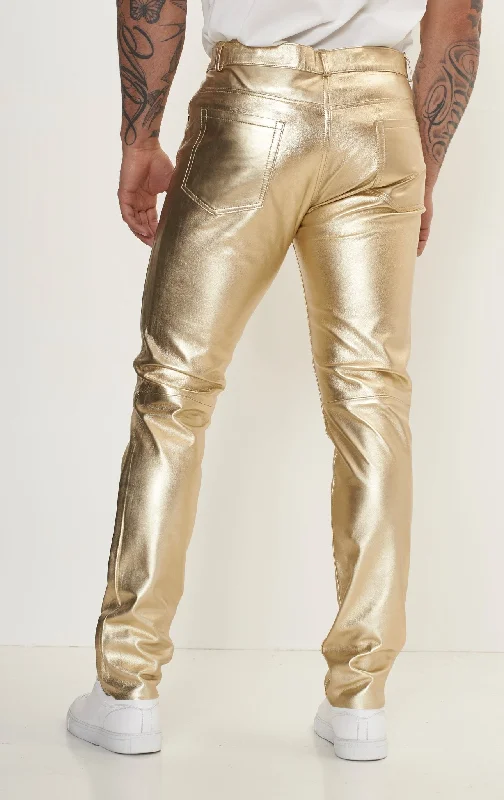 Genuine Lambskin Leather Pants - Gold