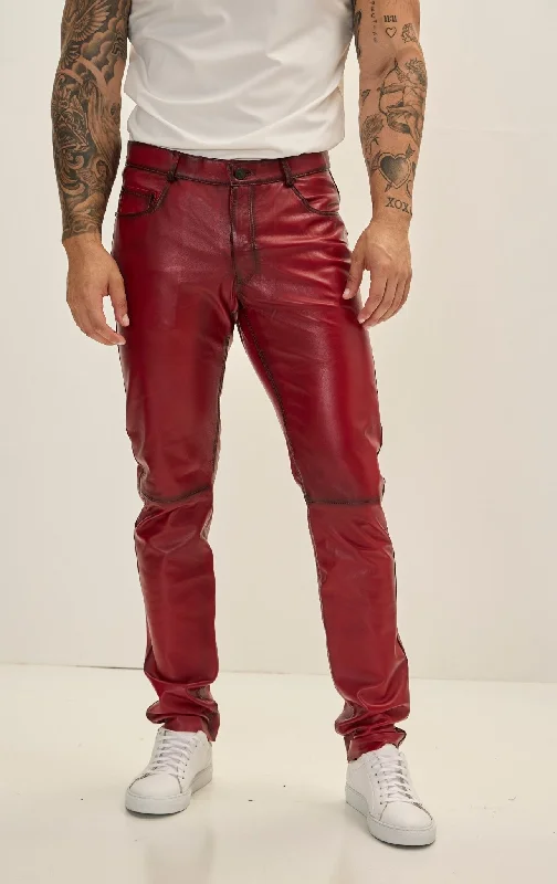 Genuine Lambskin Leather Pants - RED TINT