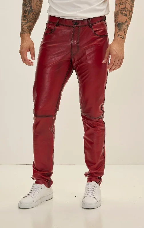 Genuine Lambskin Leather Pants - RED TINT