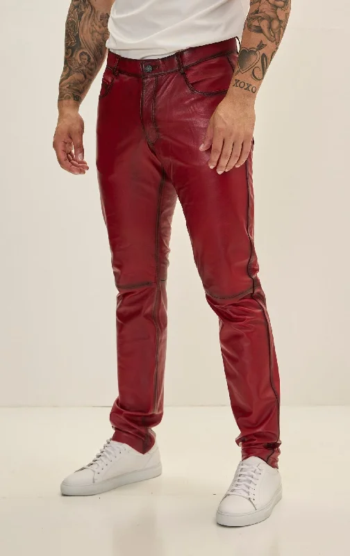 Genuine Lambskin Leather Pants - RED TINT