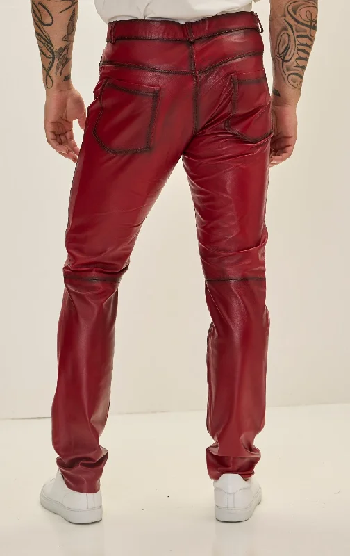 Genuine Lambskin Leather Pants - RED TINT