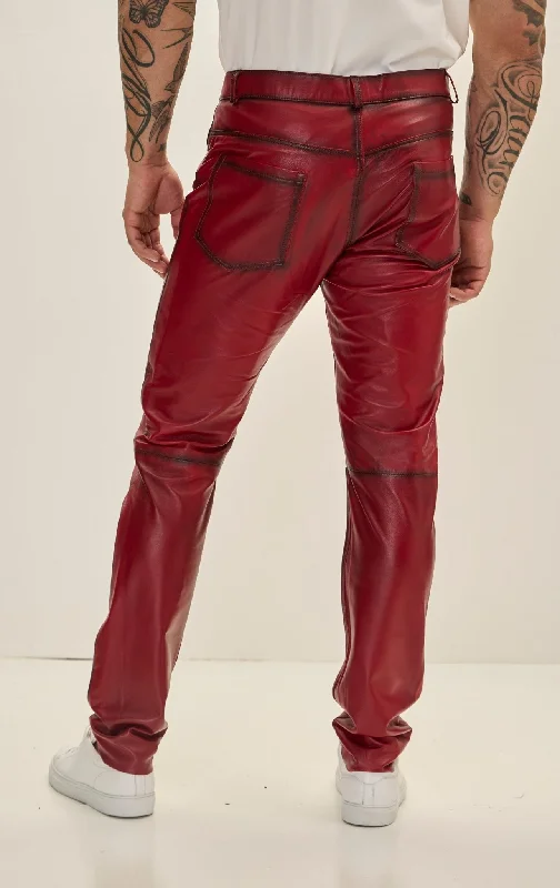 Genuine Lambskin Leather Pants - RED TINT