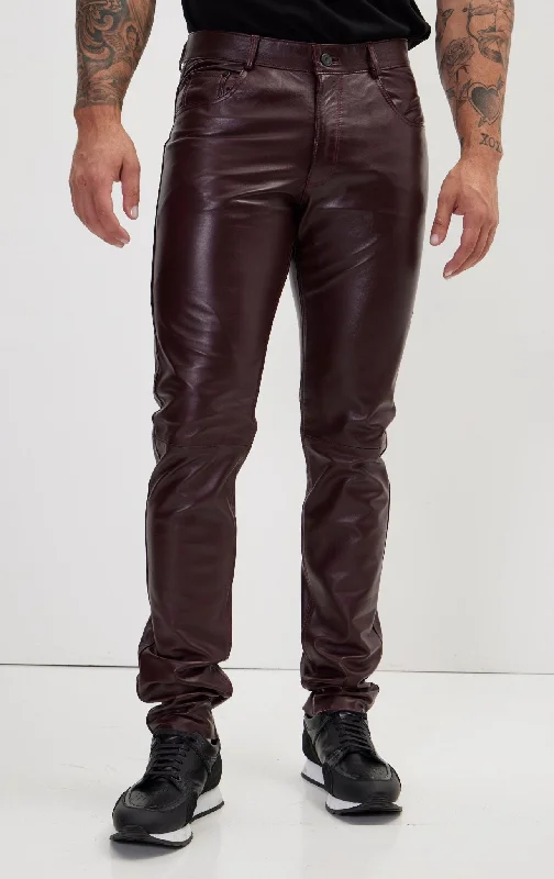 Genuine Lambskin Leather Pants - Wine