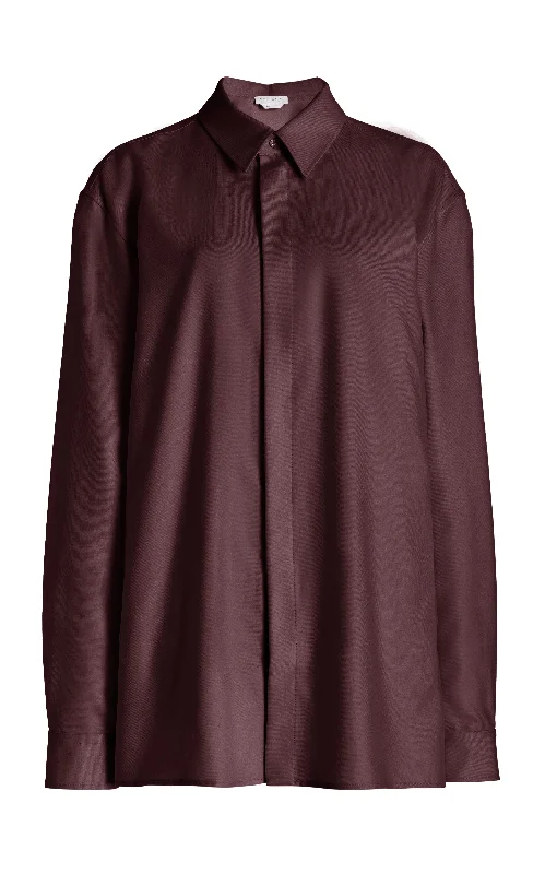 Nicolas Shirt in Deep Bordeaux Virgin Wool Twill