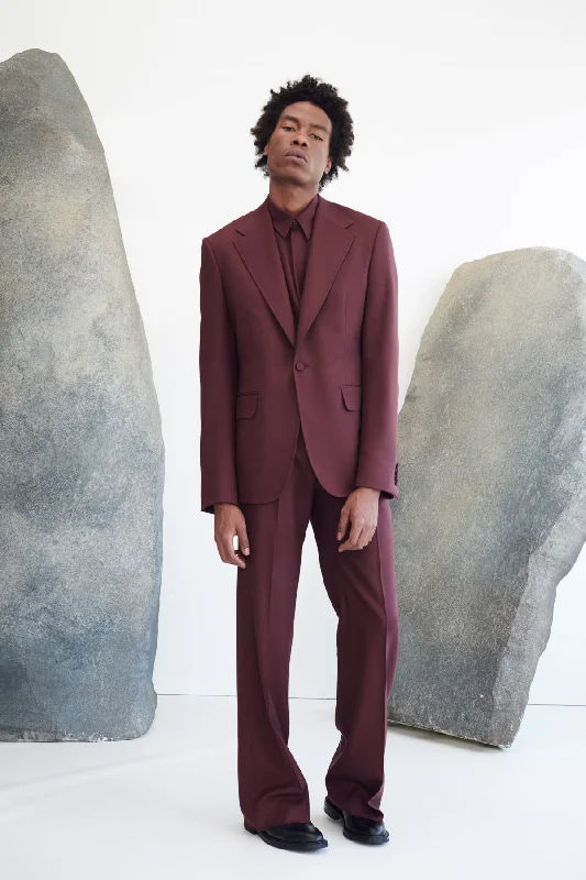 Nicolas Shirt in Deep Bordeaux Virgin Wool Twill