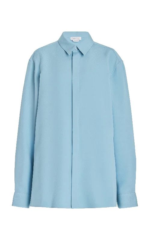 Nicolas Shirt in Mineral Blue Silk Wool Cady