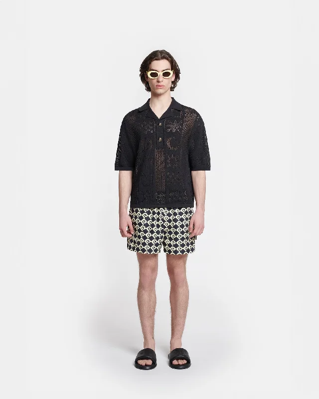 Jasim - Paper-Crochet Polo Shirt - Black