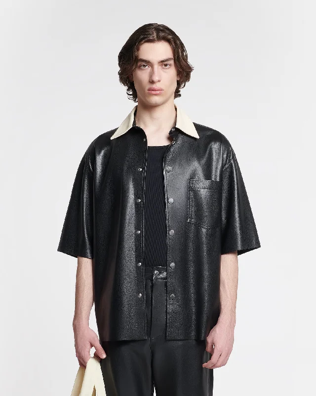 Aksel - Denim-Trimmed Okobor™ Alt-Leather Shirt - Black