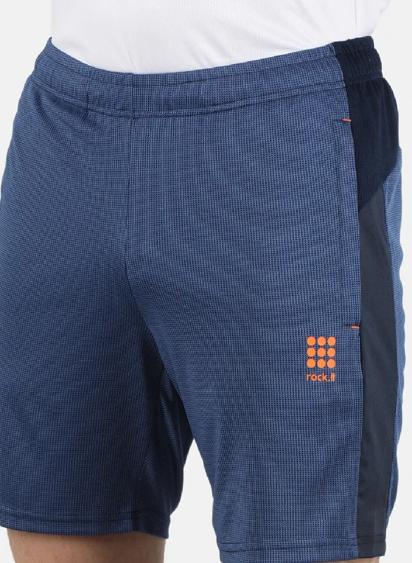 Men Royal Blue Self Design Shorts