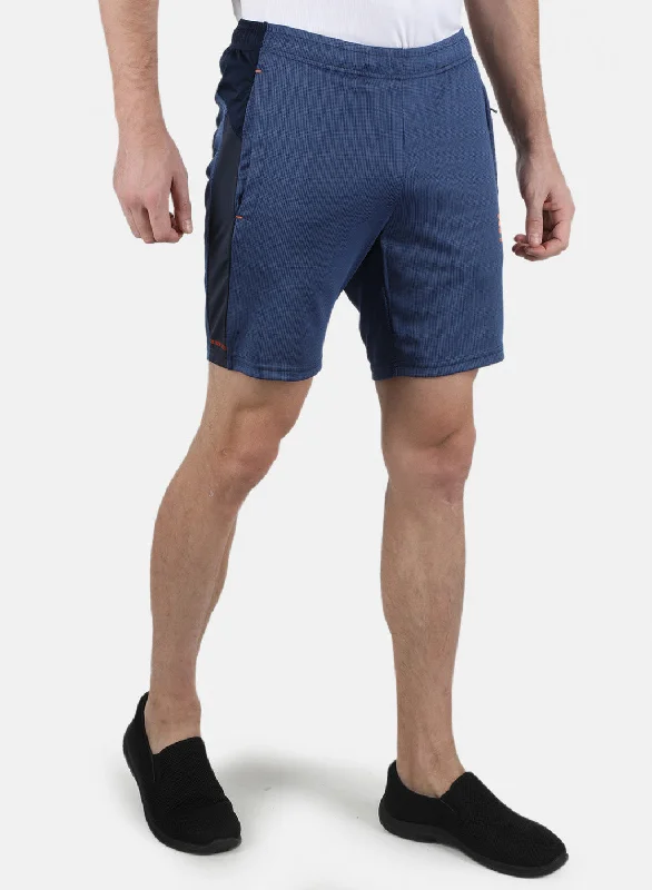 Men Royal Blue Self Design Shorts