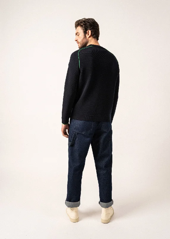 Vizile Wool Jumper - round neck, with contrast trim (NAVY/TREFLE)