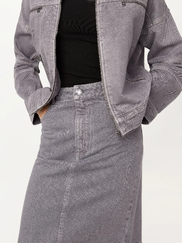 The Denim Midi Skirt in Light Grey