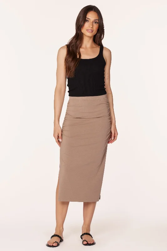 SHIRRED MIDI SKIRT WITH SLITS