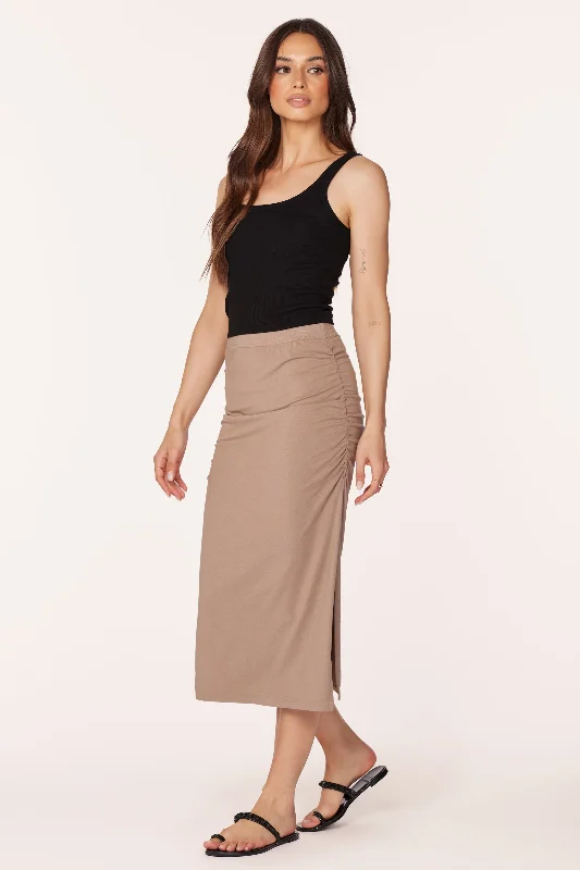 SHIRRED MIDI SKIRT WITH SLITS