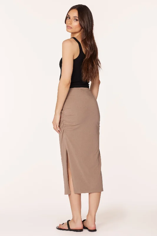 SHIRRED MIDI SKIRT WITH SLITS